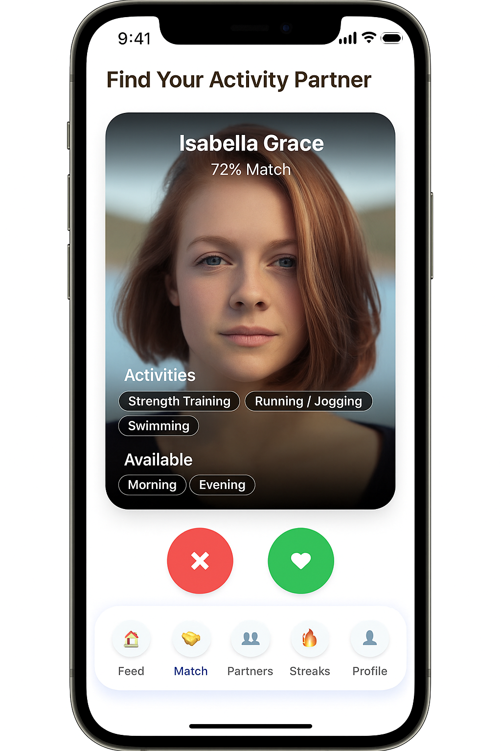 Partner matching screen showing activity preferences
